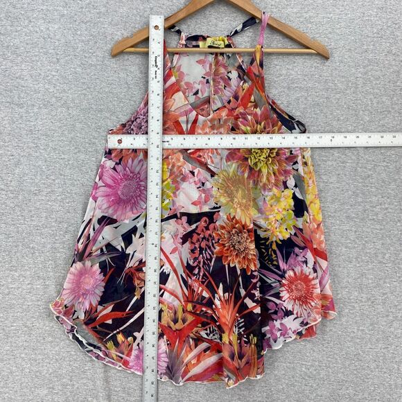 Tyche Blouse Womens Small Floral Pick Sleeveless Silky Top Flowy Sheer Tropical - Picture 8 of 10
